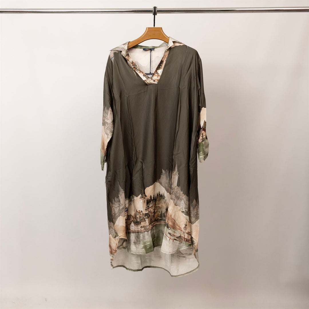 Robe longue satinée imprimé paysage – KD6120VS-32