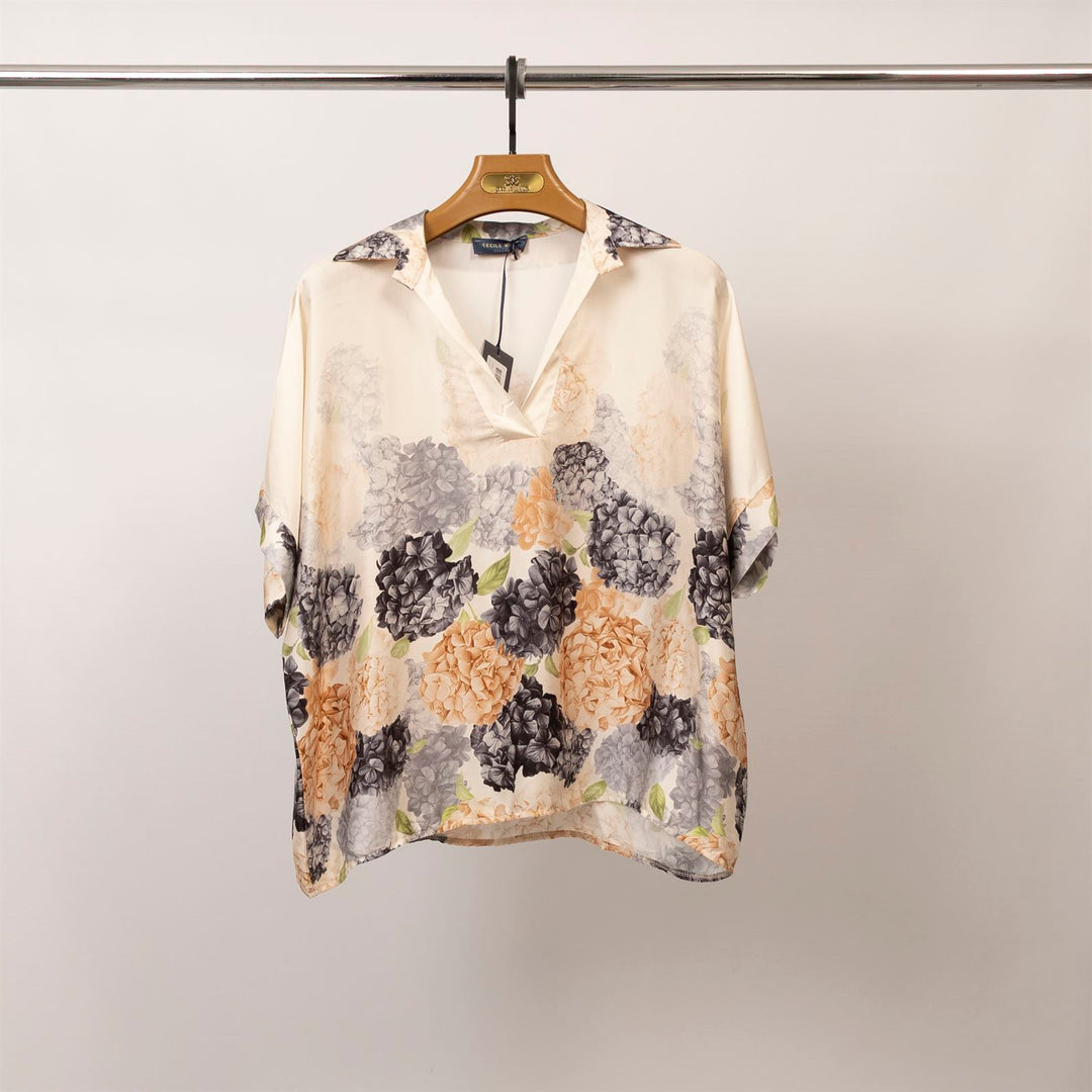 Short-sleeved satin tunic with hydrangea print – KD7607VS-5