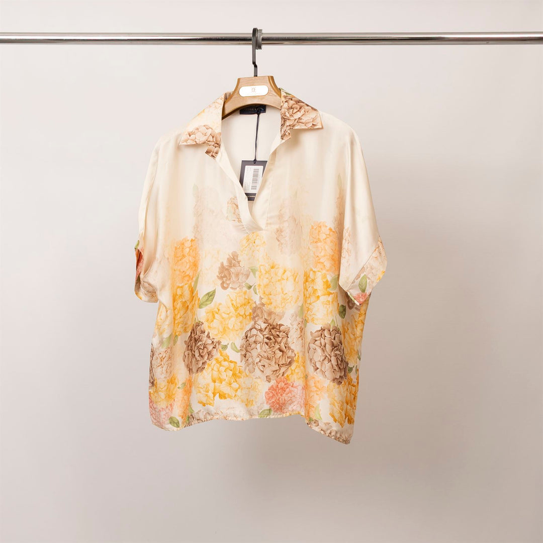 Short-sleeved satin tunic with hydrangea print – KD7607VS-5