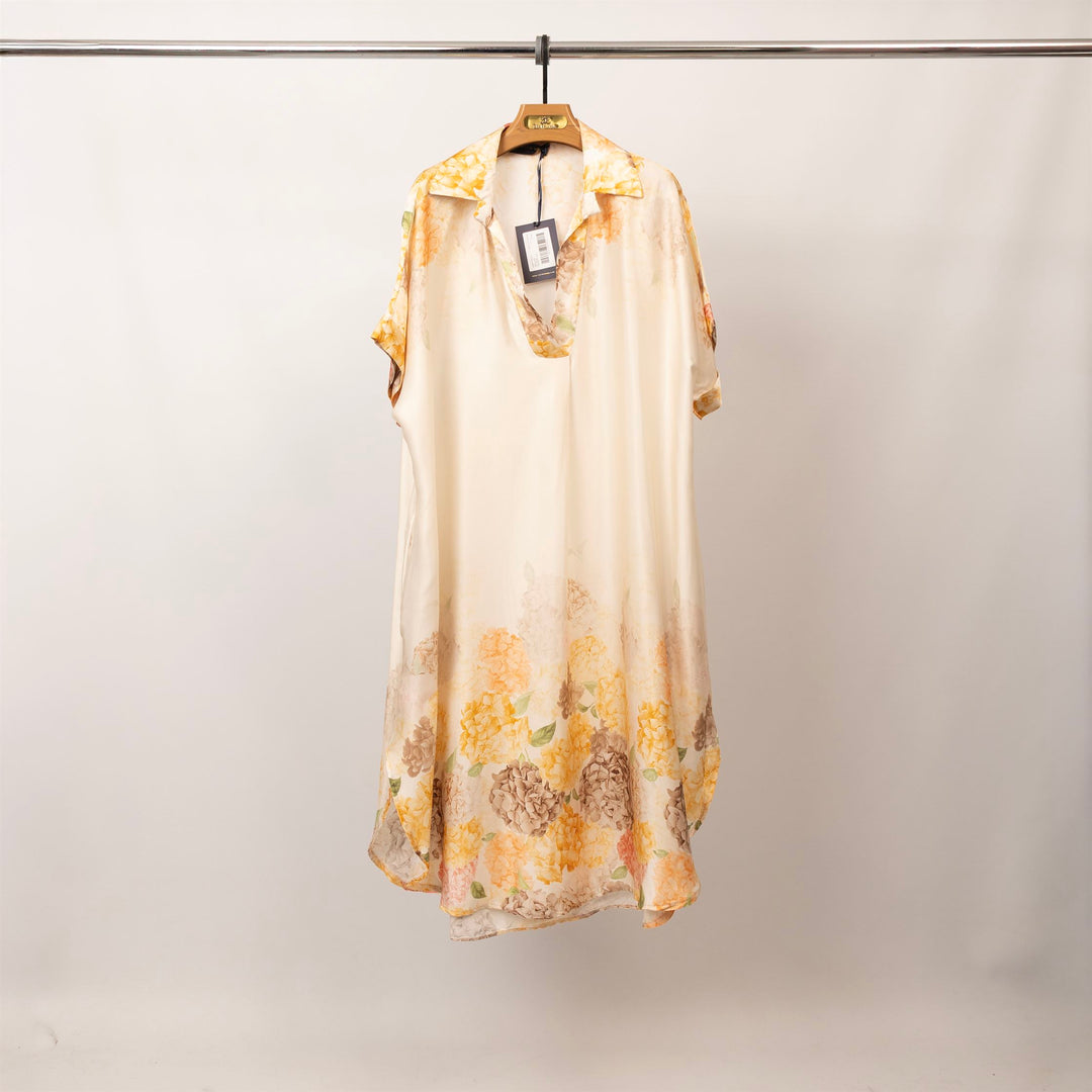 Robe satinée col chemise à imprimé hortensia – KD6917VS-5