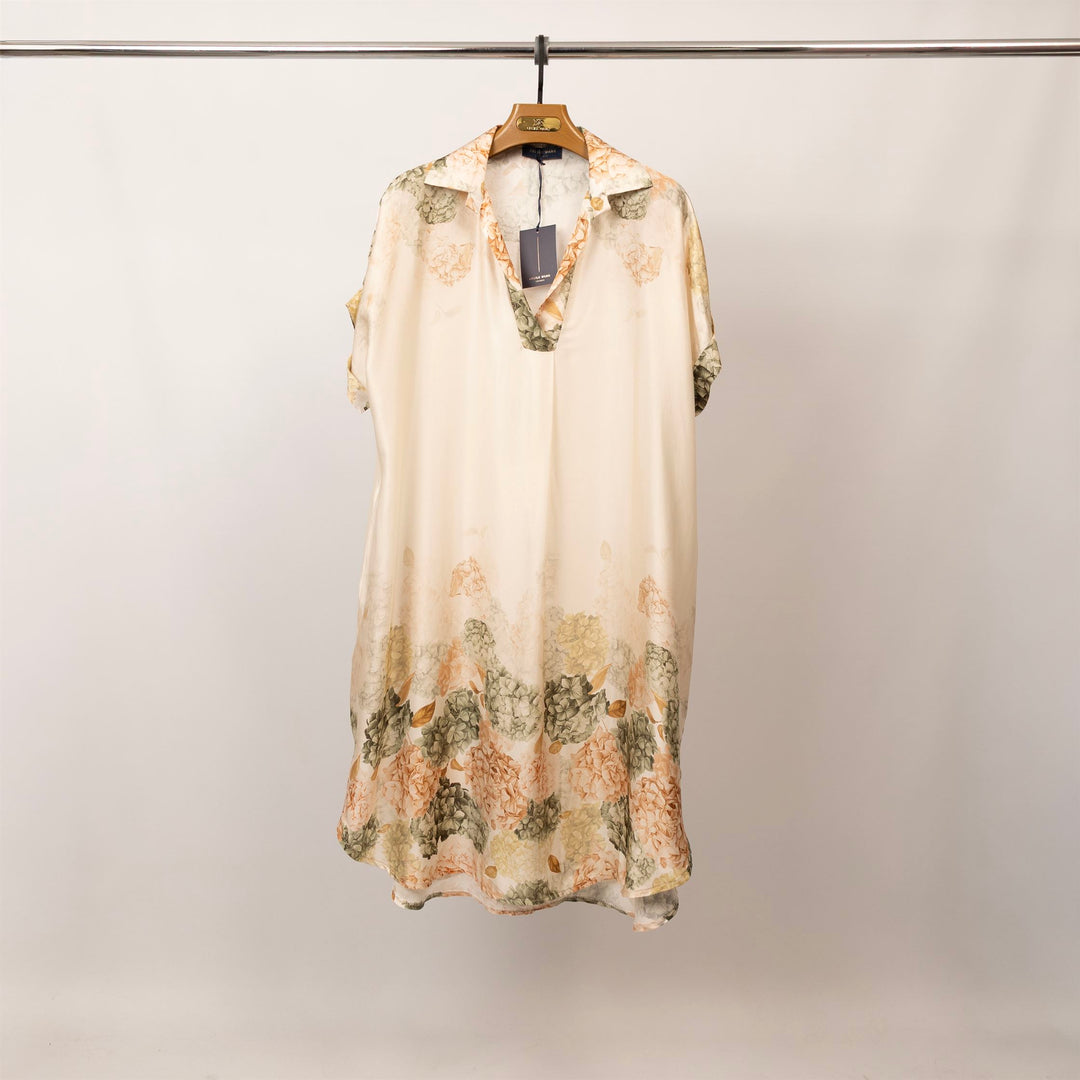 Robe satinée col chemise à imprimé hortensia – KD6917VS-5