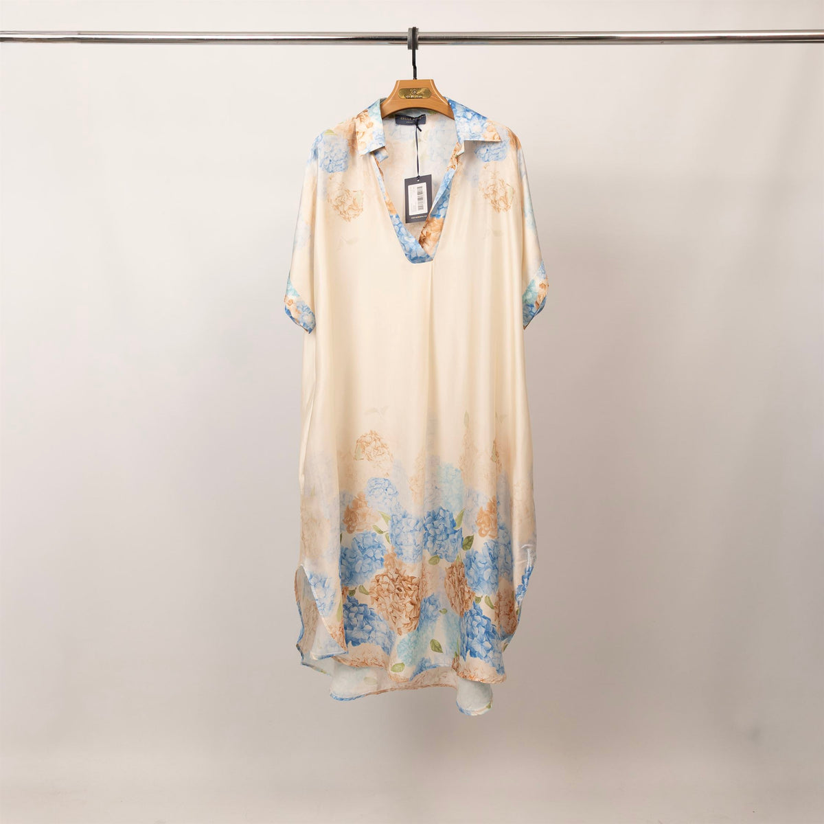 Robe satinée col chemise à imprimé hortensia – kd6917vs 5