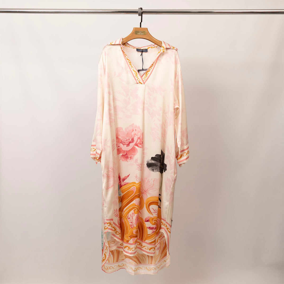 Floral print v neck satin dress kd9086vs 5 