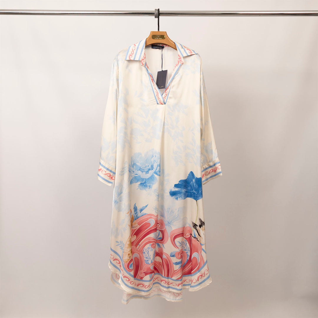 Robe satinée col V imprimé floral KD9086VS-5