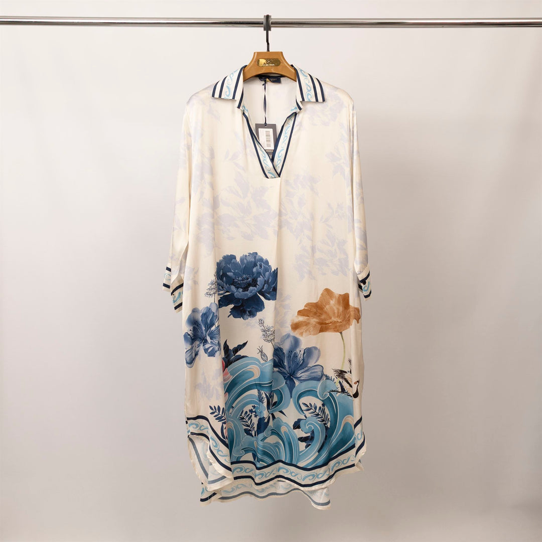 Robe satinée col V imprimé floral KD9086VS-5