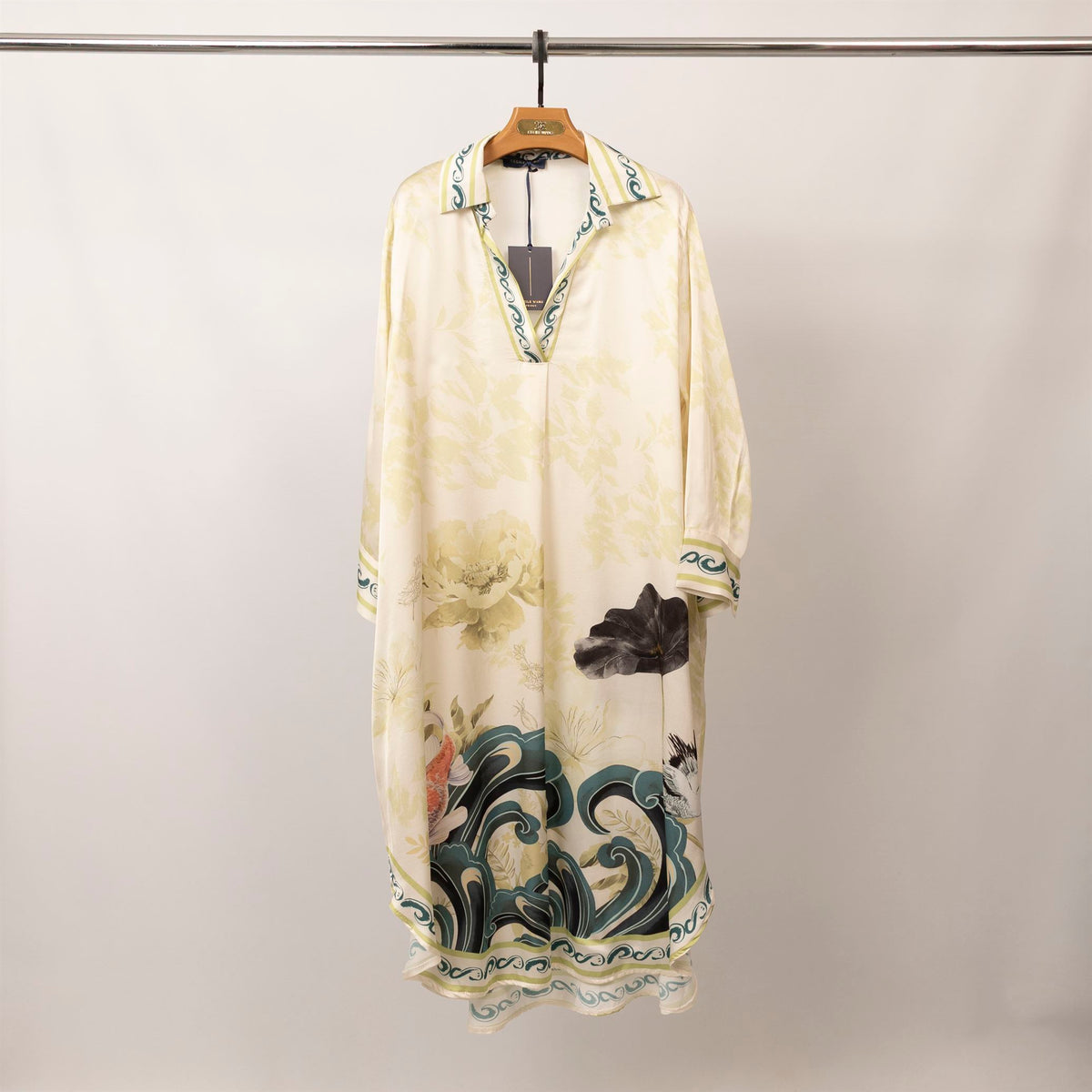 Floral print v neck satin dress kd9086vs 5 