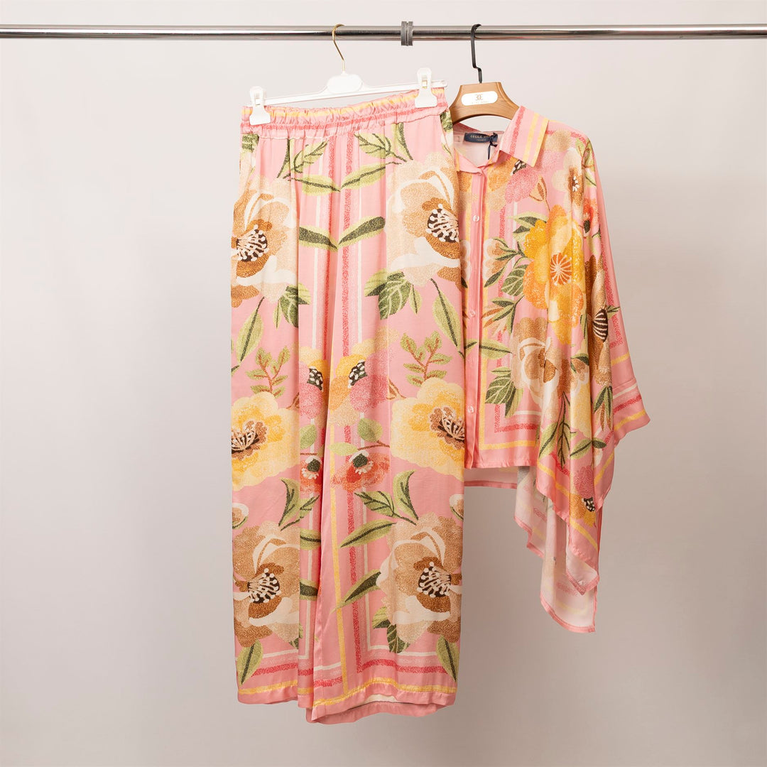 Wide-leg satin trousers with floral print – KD9099VS-2 