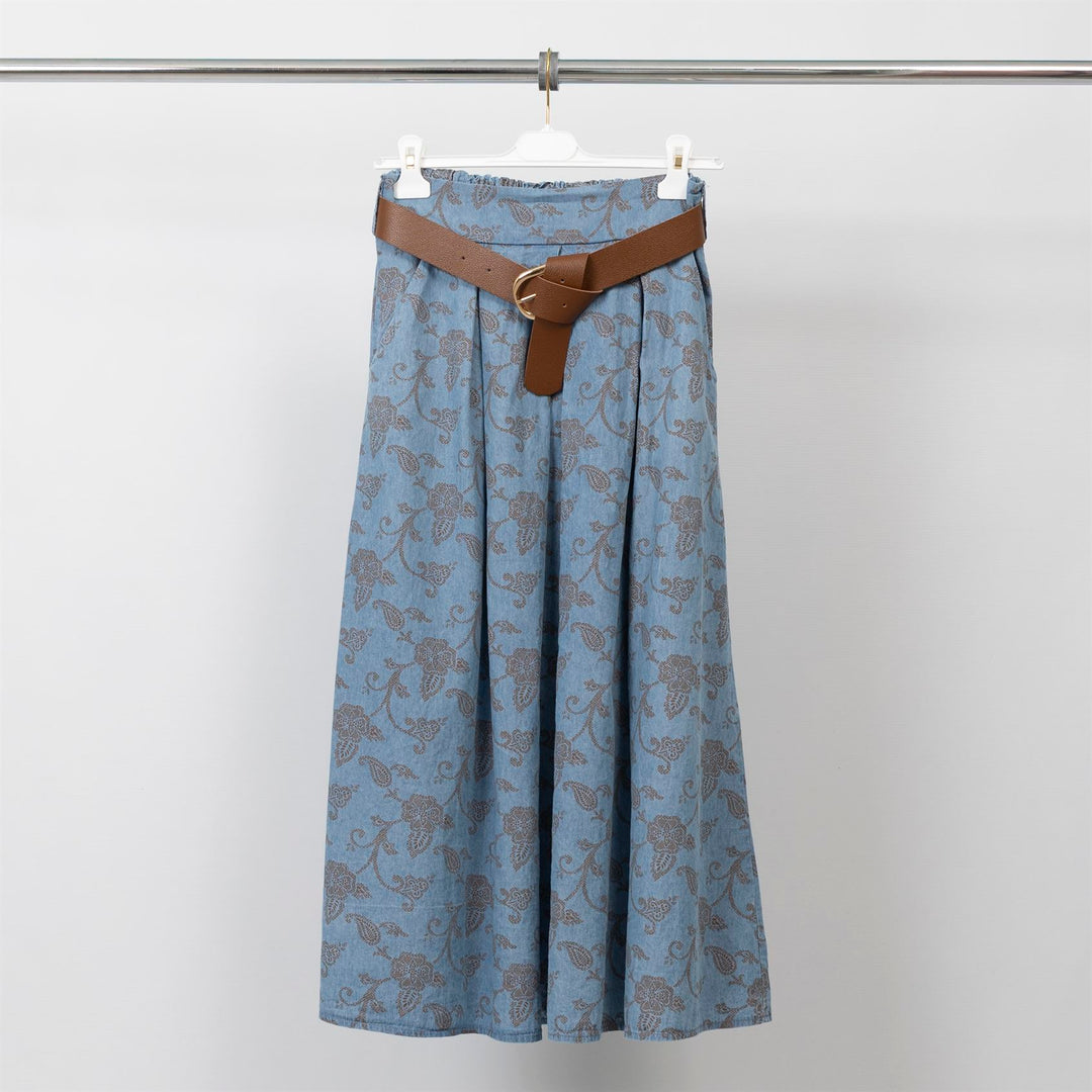 Jupe ceinturée imprimé fleuri taille haute – TDM52123-33