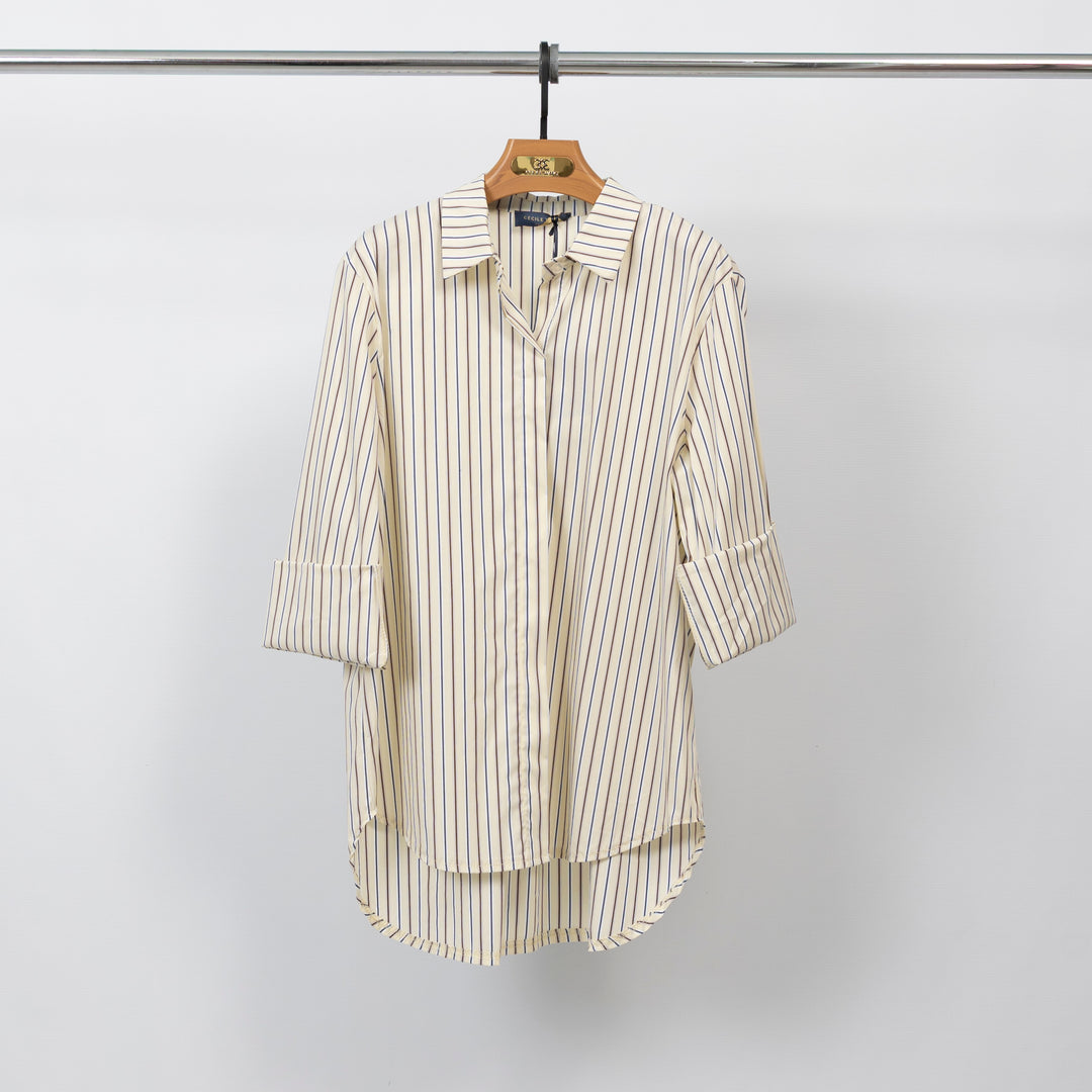 Striped long-cut shirt with classic collar – TDM50320-27