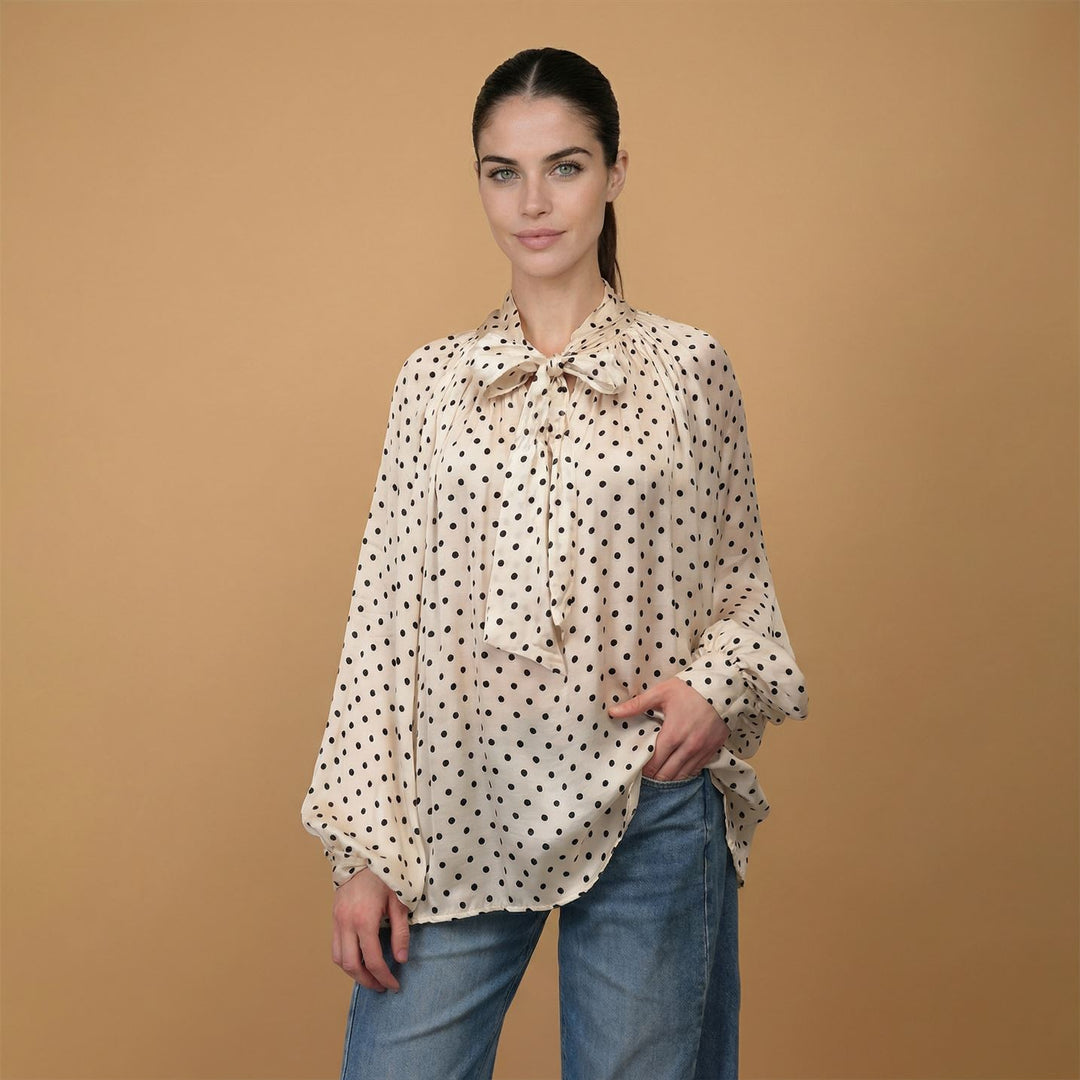Satin polka dot shirt with bow – DB92250