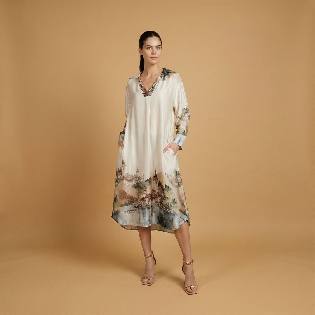 Robe longue satinée imprimé paysage – KD6120VS-32