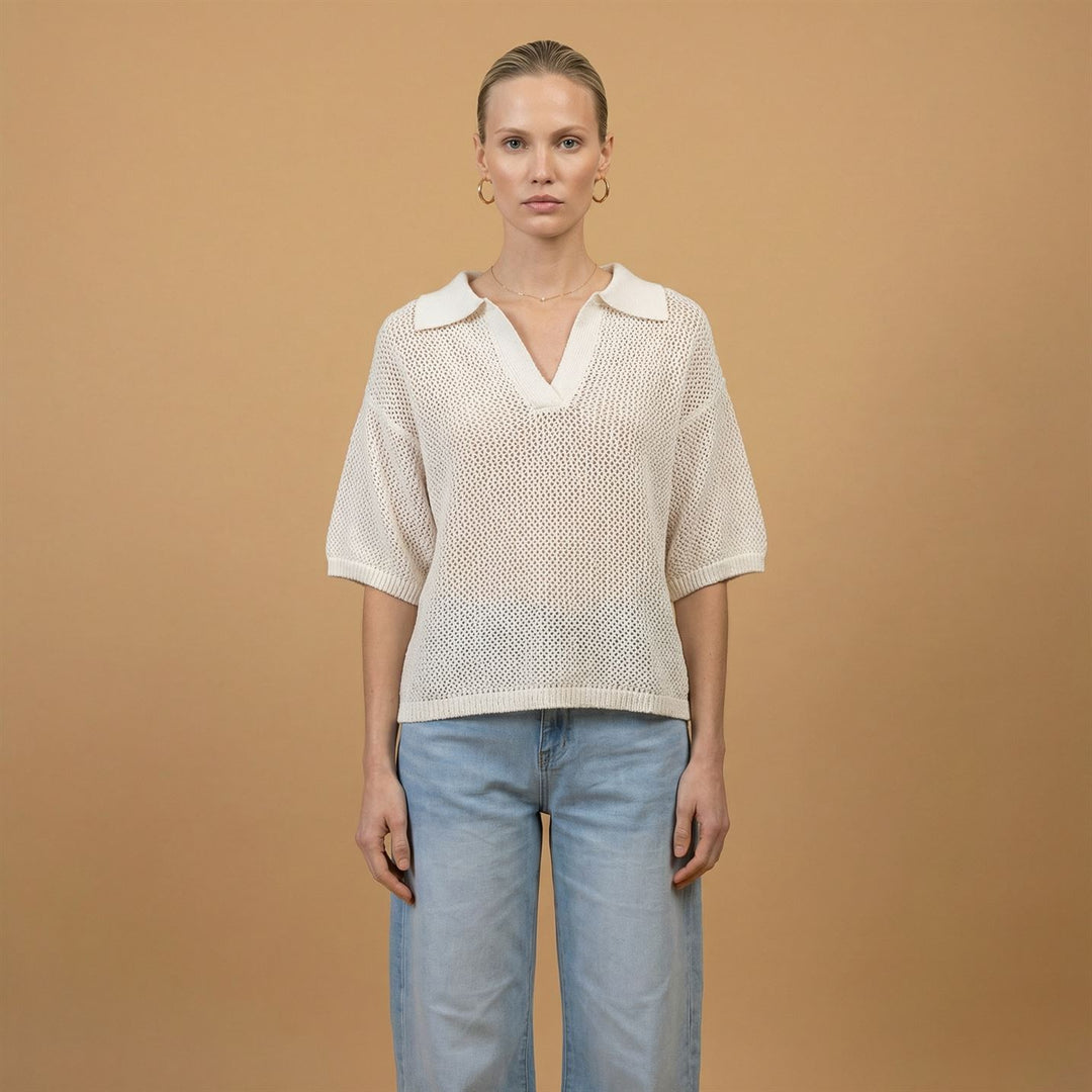 Pull col ouvert maille texturée ca10115