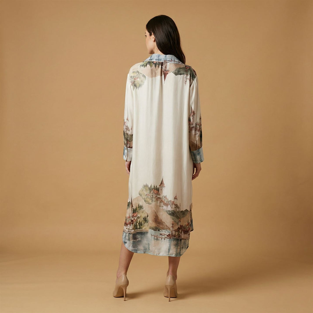 Robe longue satinée imprimé paysage – KD6120VS-32