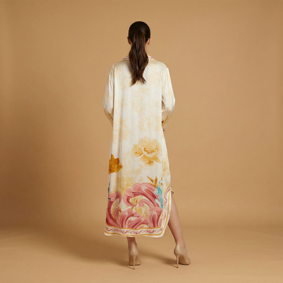 Robe satinée col V imprimé floral KD9086VS-5