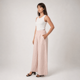 Pantalon large en lin à taille élastiquée JY12013