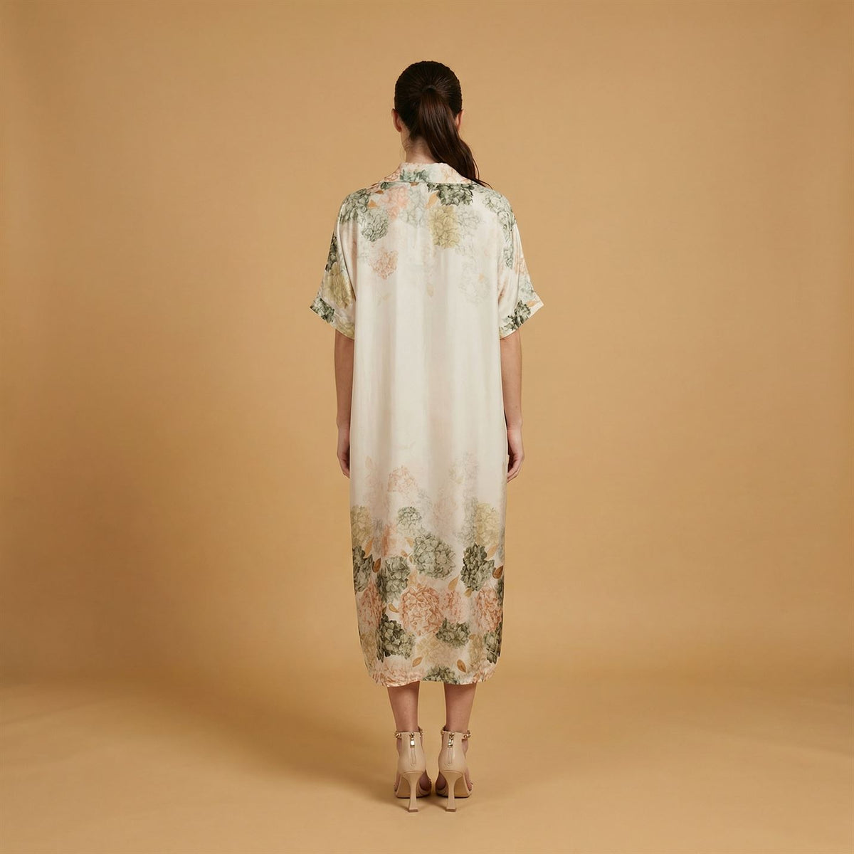 Robe satinée col chemise à imprimé hortensia – kd6917vs 5