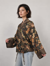 Veste fluide imprimée florale à bordure contrastée – KD10003VS-22