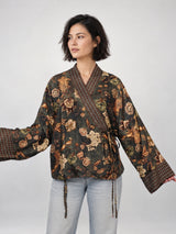 Veste fluide imprimée florale à bordure contrastée – KD10003VS-22