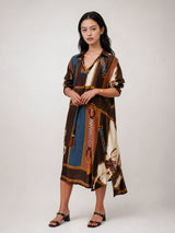 Robe satinée imprimé équestre KD6120VS-2