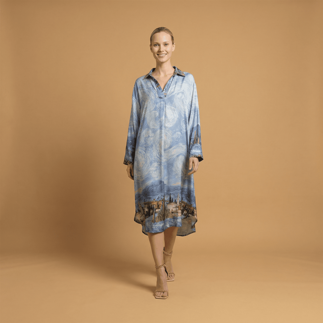 Robe satinée imprimé étoilé KD6120VS-31