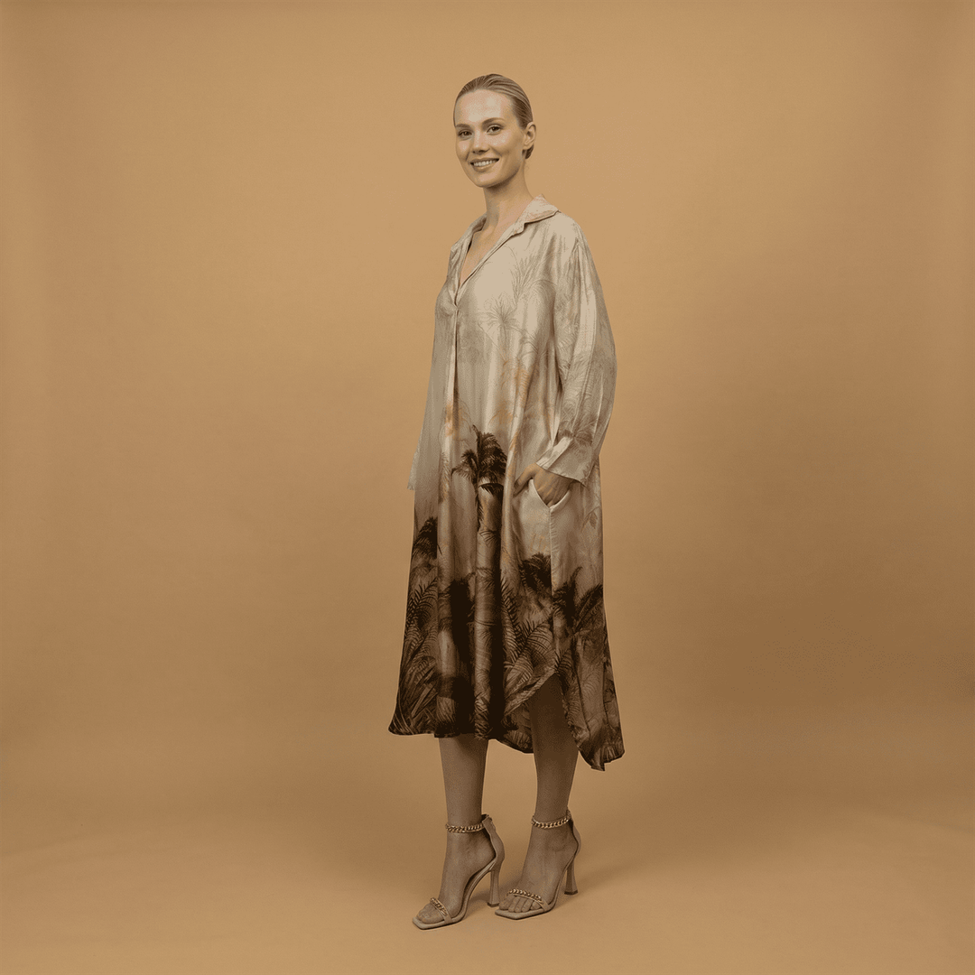 Robe satinée imprimé palmier KD6120VS-35