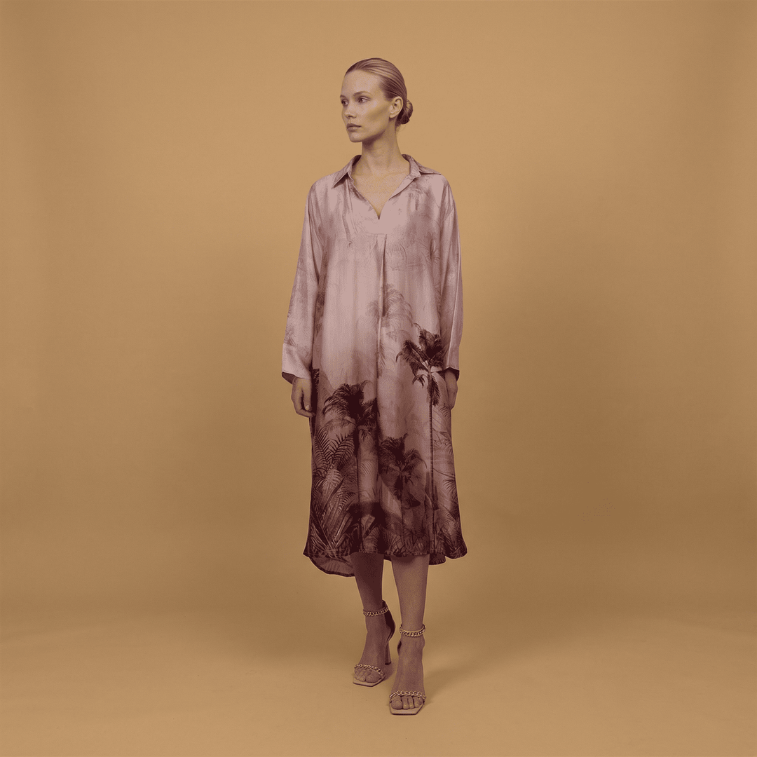 Robe satinée imprimé palmier KD6120VS-35