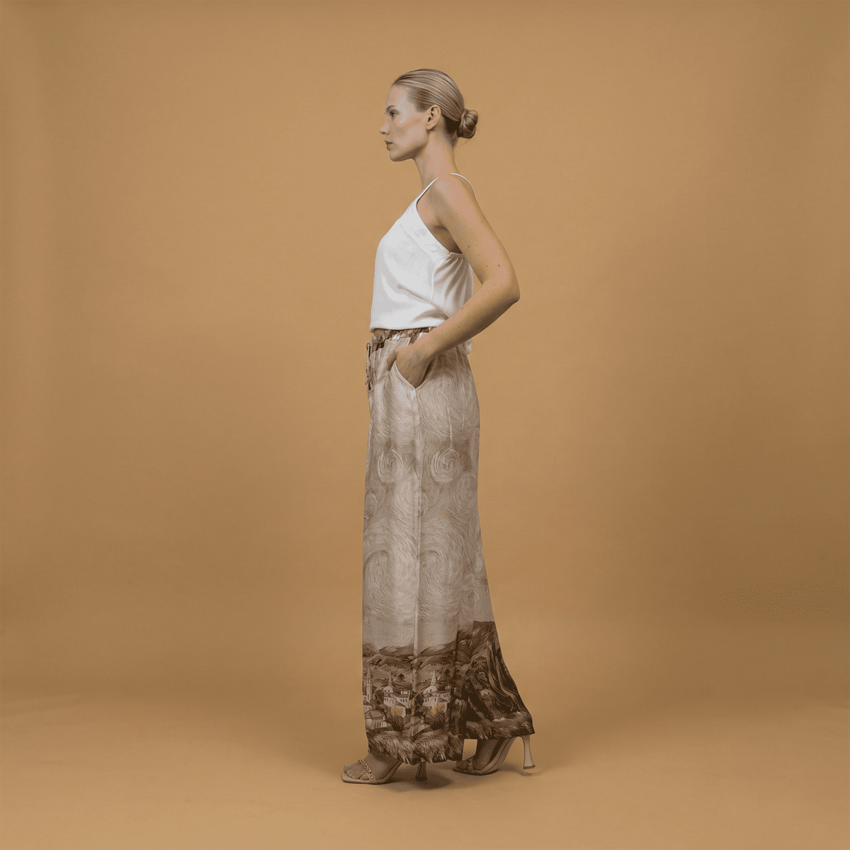 Landscape print satin trousers kd6637vs 31