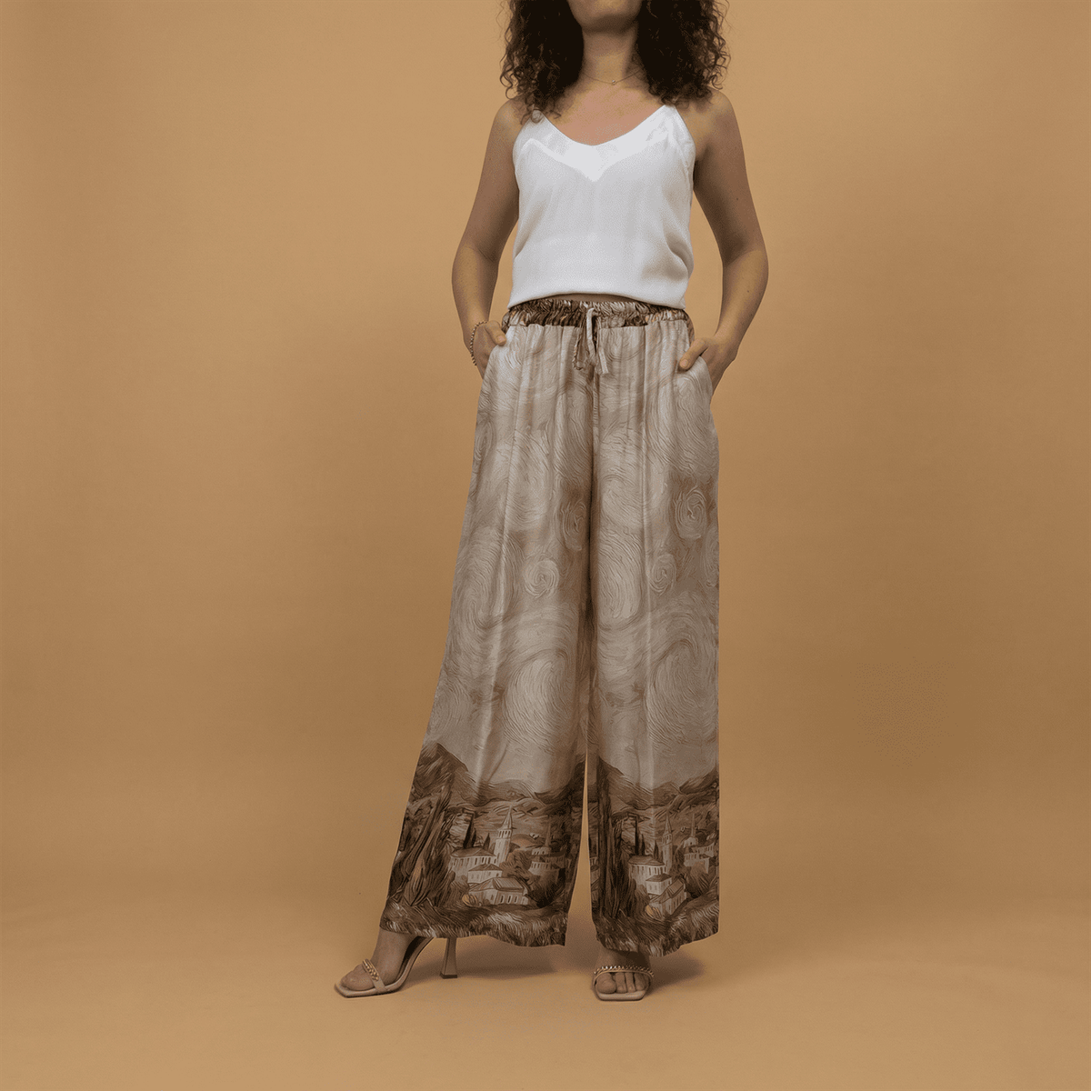 Landscape print satin trousers kd6637vs 31