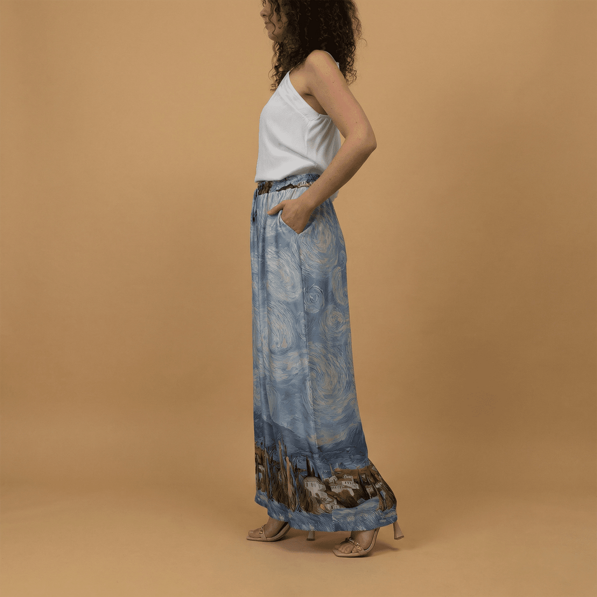 Landscape print satin trousers kd6637vs 31