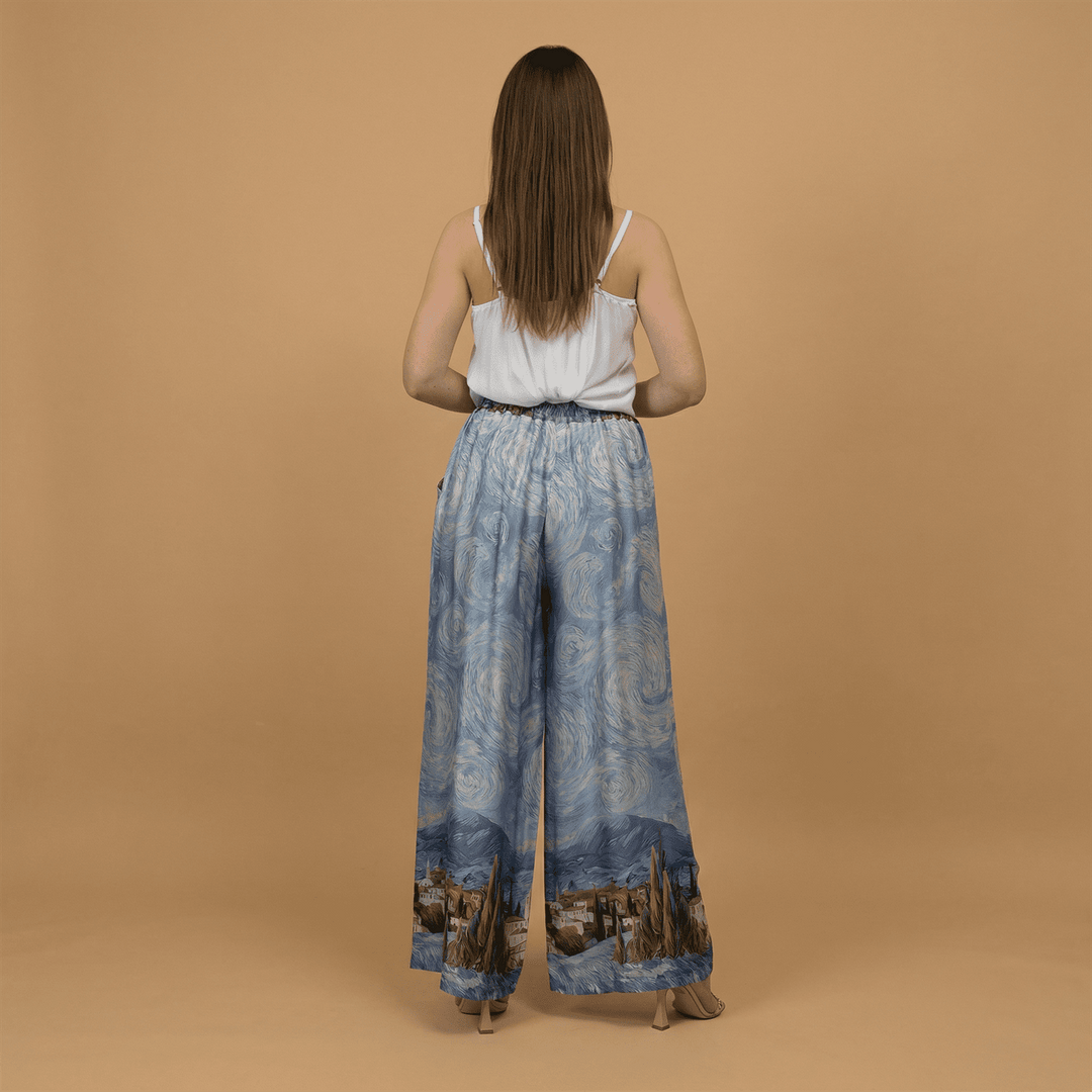 Pantalon satiné imprimé paysage KD6637VS-31