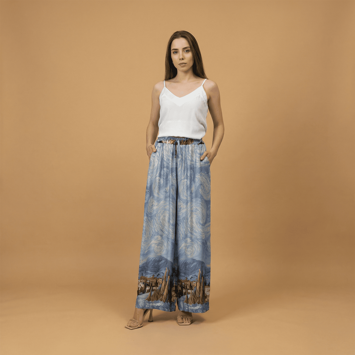 Landscape print satin trousers kd6637vs 31