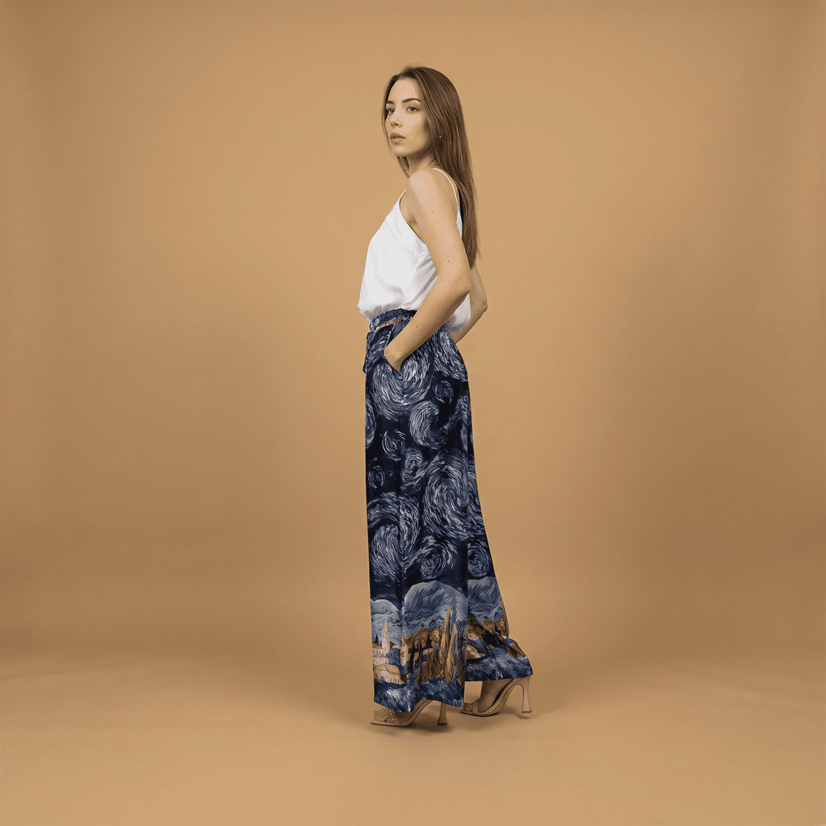 Landscape print satin trousers kd6637vs 31