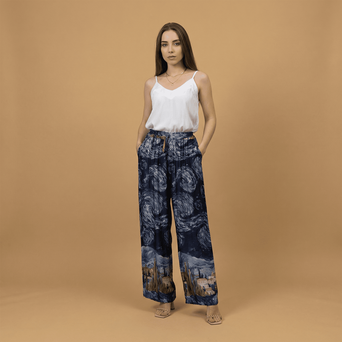 Landscape print satin trousers kd6637vs 31