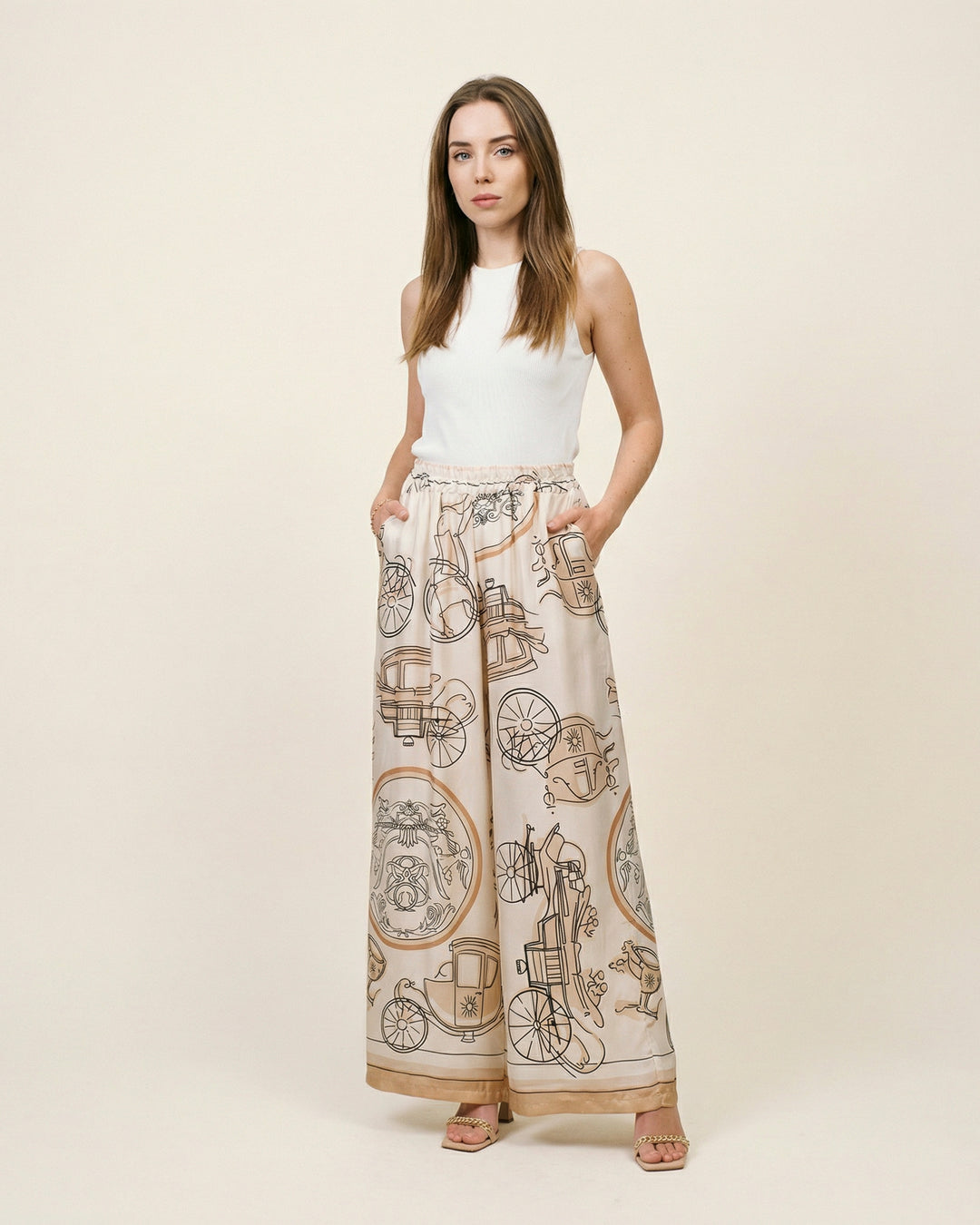 Satin printed wide-leg trousers KD6637VS-35