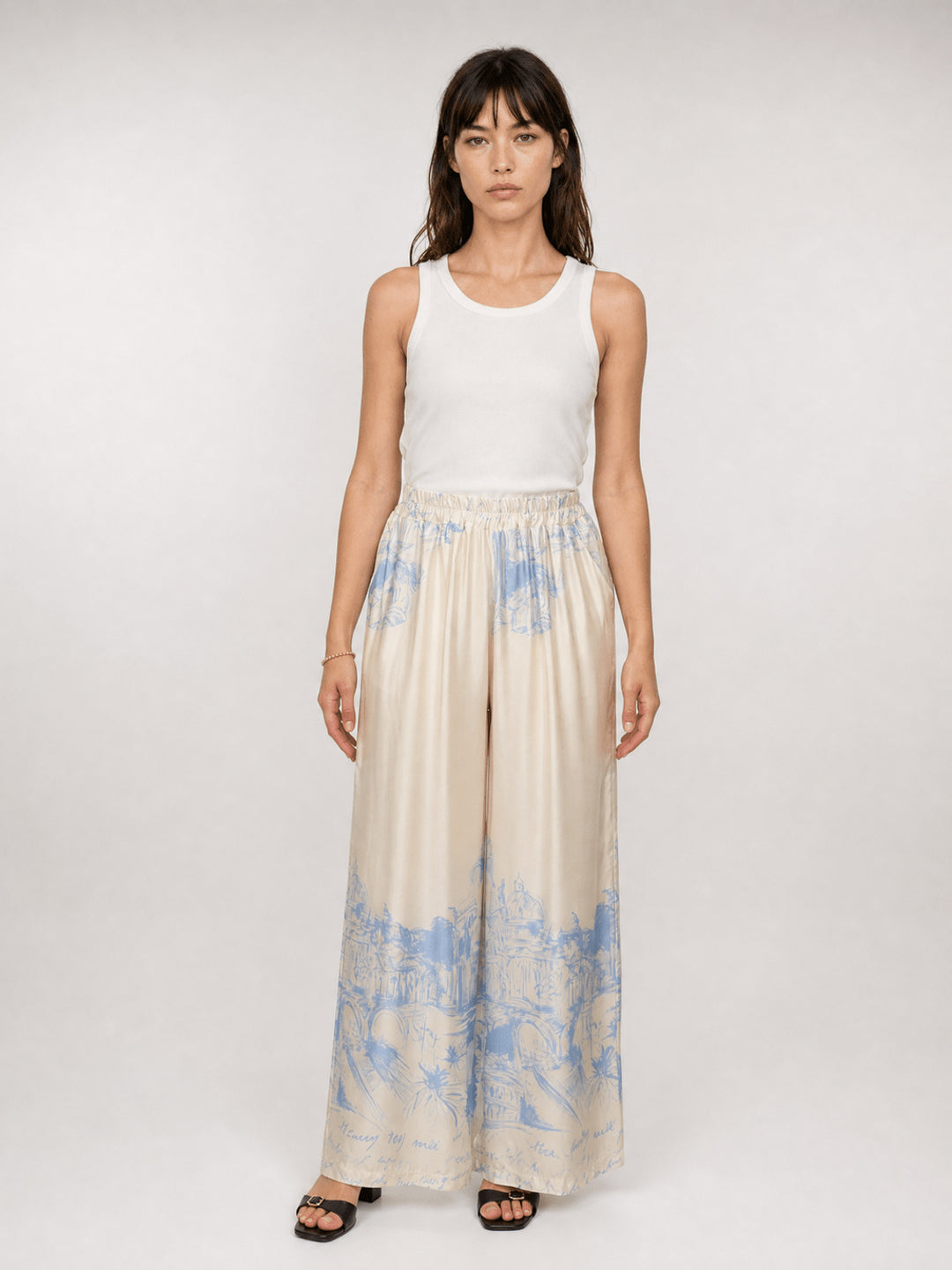Pantalon satiné fluide à imprimé paysage KD6637VS-38