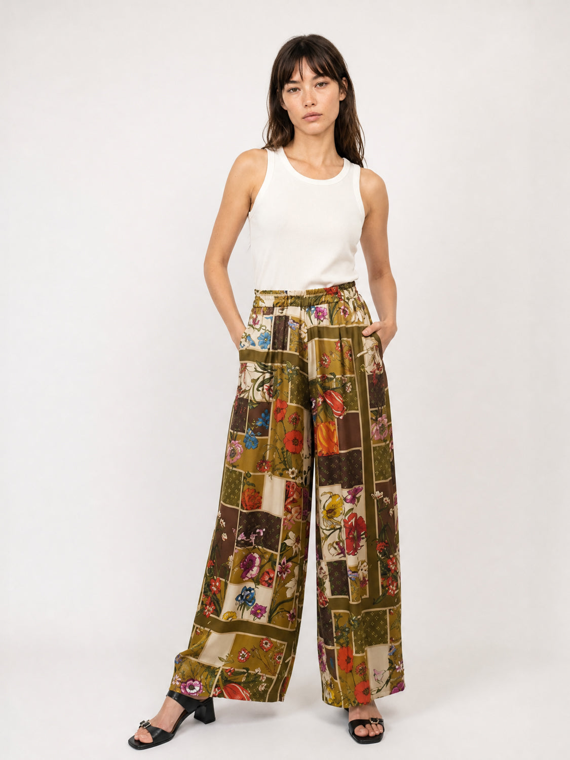 Pantalon satiné fluide à imprimé floral KD6637VS-39
