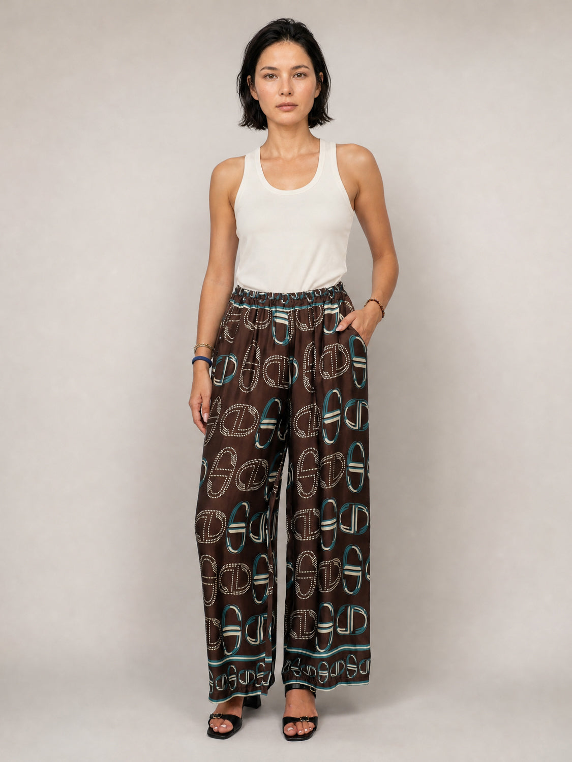 Pantalon large satiné imprimé KD6637VS-43