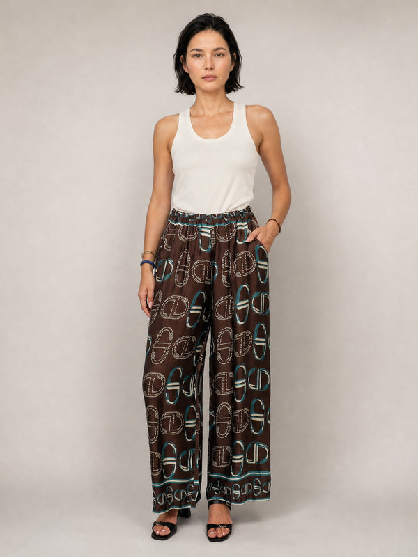 Pantalon large satiné imprimé KD6637VS-43
