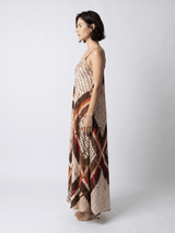 Robe longue satinée à bretelles, imprimé chaînes KD7505VS-28