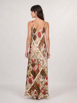 Robe longue satinée à bretelles imprimé floral KD7505VS-39