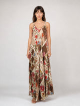 Robe longue satinée à bretelles imprimé floral KD7505VS-39