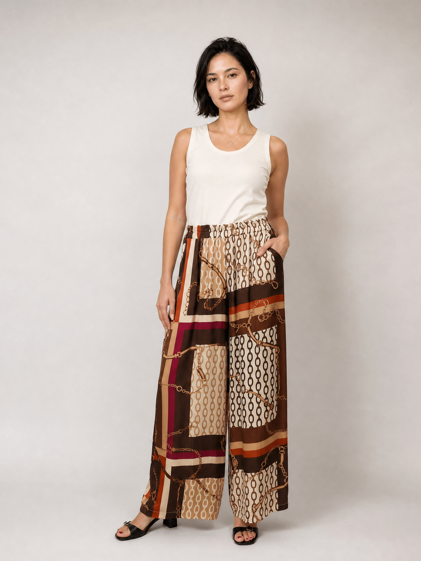 Pantalon satiné ample imprimé chaînes KD7789VS-28