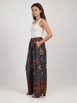 Pantalon large satiné à imprimé floral bohème – KD7789VS-48