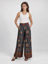 Pantalon large satiné à imprimé floral bohème – KD7789VS-48