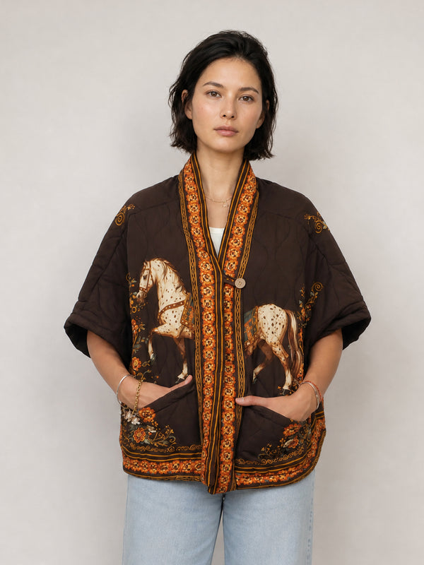 Veste matelassée à imprimé cheval fleuri — KD88028-21