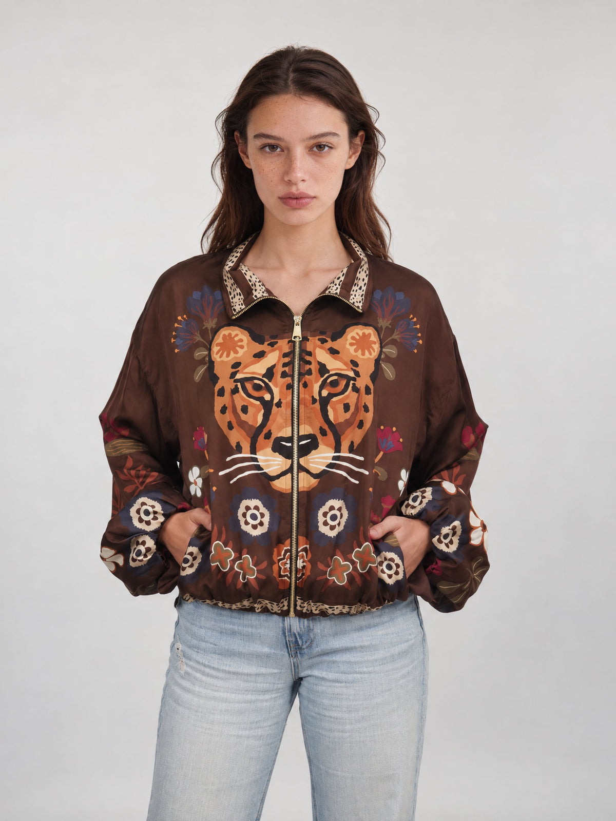 Blouson fluide imprimé animalier fleuri – KD88031VS-18H