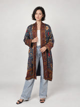 Veste kimono longue satinée à imprimé floral bohème – KD88035VS-48