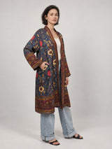 Veste kimono longue satinée à imprimé floral bohème – KD88035VS-48