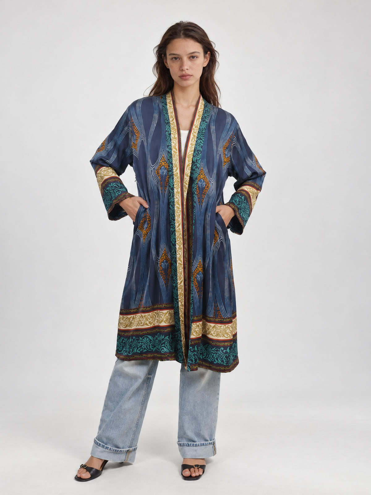 Kimono long satiné à imprimé baroque – KD88035VS-50