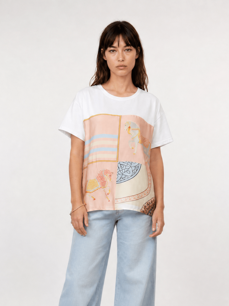 T-shirt coton à panneau foulard équestre KD8828-21